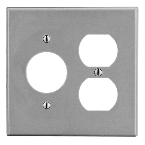 Hubbell Wiring Device-Kellems Wallplate, 2-Gang, 1) Duplex 1) 1.40" Opening, Gray - P78GY