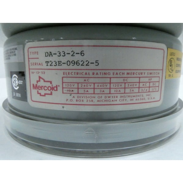 Interruptor de presión Mercoid 1/4IN 0-100PSI 120/240V-AC 120/240V-DC - DA-33-2-6