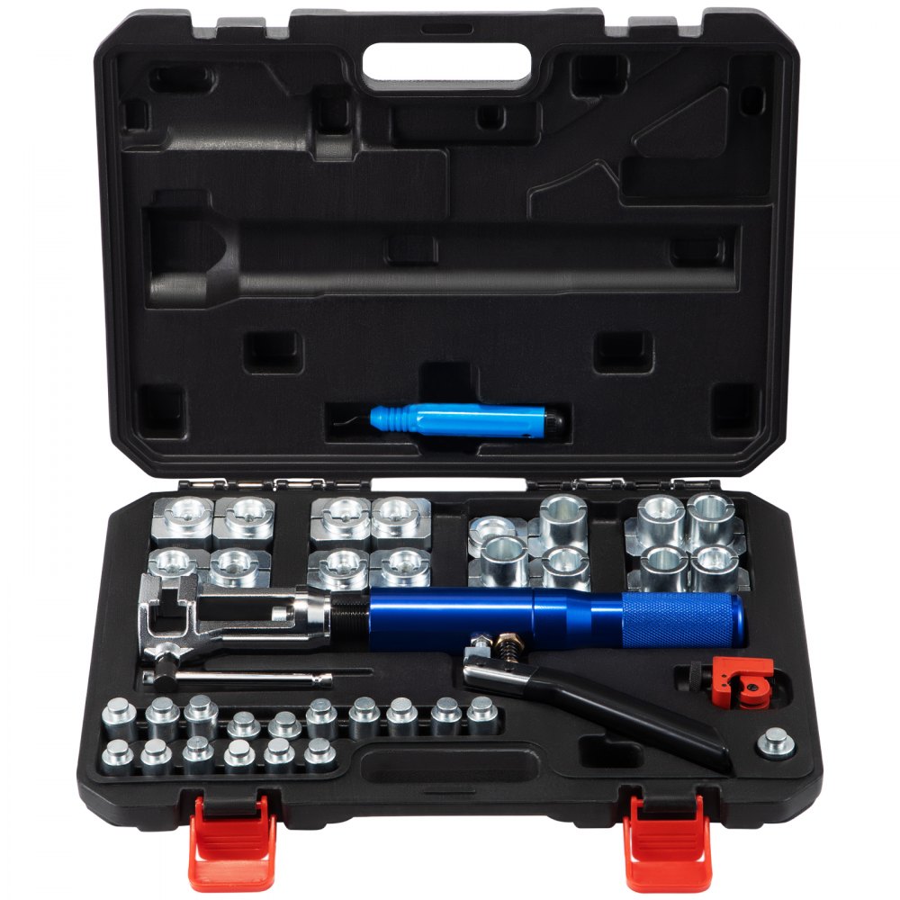 VEVOR Hydraulic Flaring Tool Kit, 45° Double Flaring Tool, Brake Repair Brake Flaring Tools for 3/16"-1/2", Brake Flare Tool with Tube Cutter and Deburrer, 32 PCS Tube Flaring Tools for Copper Lines - KKJDXTZ450305CHVCV0