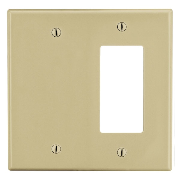 Hubbell Wiring Device-Kellems Wallplate, Mid-Size 2-Gang, 1) Decorator 1) Box Mount Blank, Ivory - PJ1326I