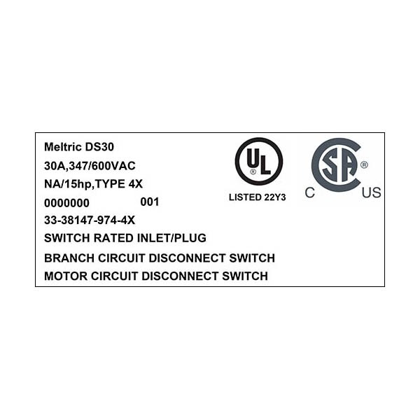 Meltric 33-38147-974-4X INLET TYPE 4X WATERTIGHTNESS - 33-38147-974-4X