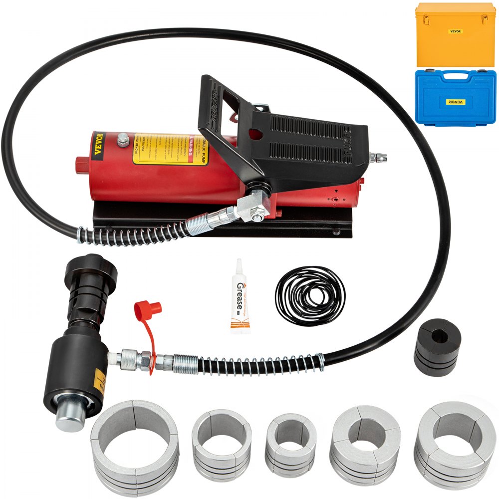VEVOR Hydraulic Exhaust Pipe Expander, 1-5/8" to 4-1/4" Size, 10 T Pedal Pump Included with 4 Dies, 2 Storage Cases for Copper Aluminum Tubes in Car Repairing - PQGKZQJDK74146FT0V0