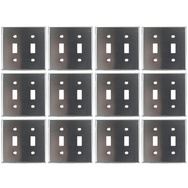 Sunlite 2 Gang Toggle Switch Plate Standard Size Smooth Surface Round Edges Wall Cover, Steel, 12PK - 40900-NS