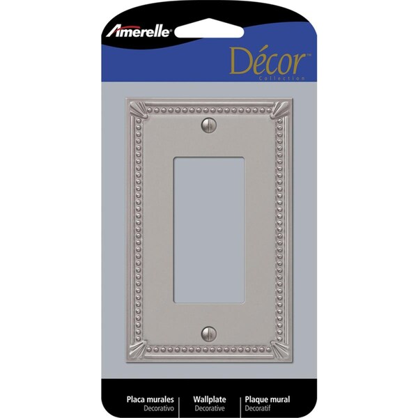 Amerelle Imperial Bead Brushed Nickel 1 Gang Metal Rocker Wall Plate, Gray - 3009139