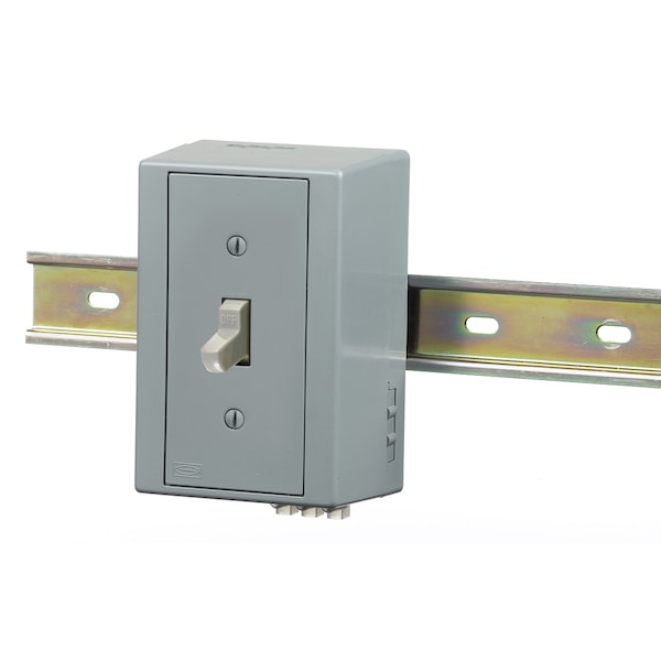 Hubbell Wiring Device-Kellems DIN Rail Utility Box, Complete Unit- Single Pole Switch, DIN Rail Box, Single Pole, 20A Toggle Gray - DRUB1221AC