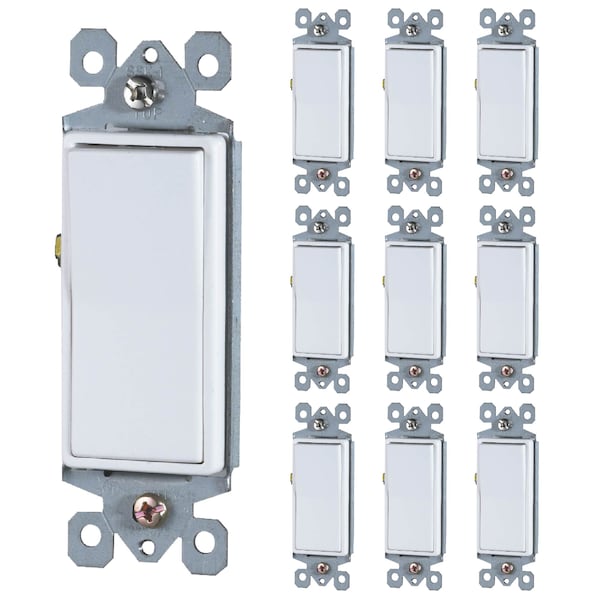 Faith Decorator Rocker Light Switch, 3-Way, 15A 120/277V, White, PK 10 - SSK1B-WH-10