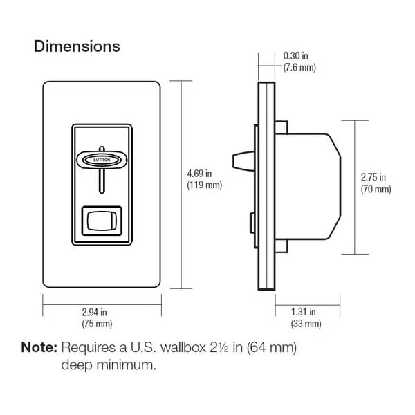 Lutron Lighting Dimmer, Rocker/Slide, Almond - SCL-153P-AL