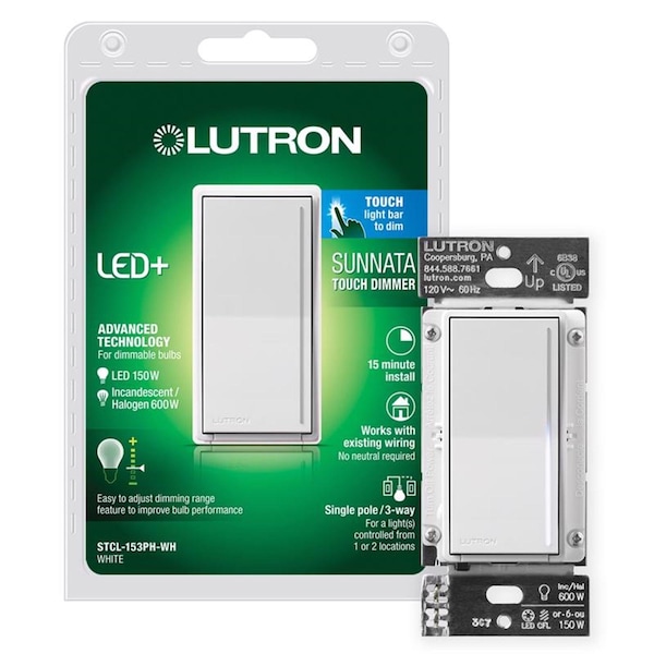 Lutron Sunnata 1.25 amps Single Pole 3-Way Dimmer Switch White - STCL-153MH-WH