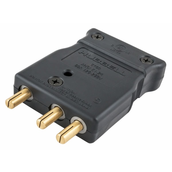 Hubbell Wiring Device-Kellems 60 Amp 125V Black, Male Inline, Double Set Screw Stage Pin Device - HBL60SPM