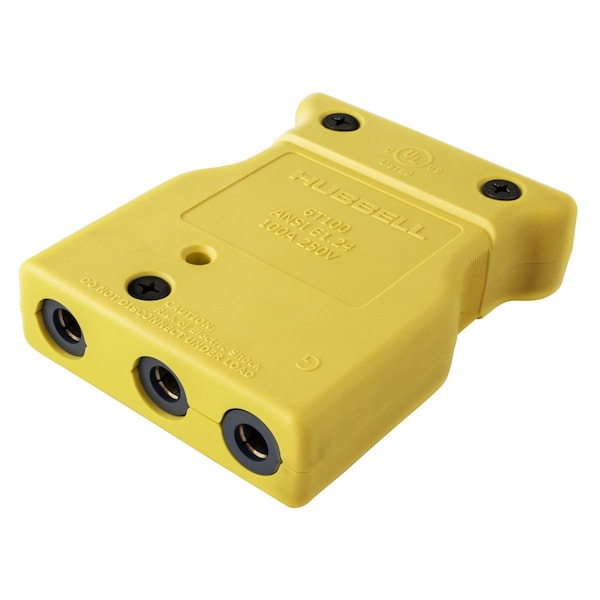 Hubbell Wiring Device-Kellems 100 Amp 250V Yellow, Female Inline, Double Set Screw Stage Pin Device - HBL106SPF