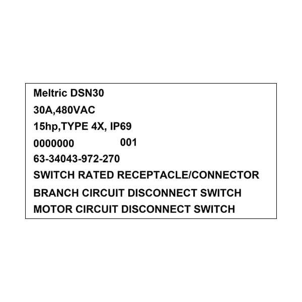 Meltric 63-34043-972-270 RECEPTACLE AUXILIARY SWITCH - 63-34043-972-270