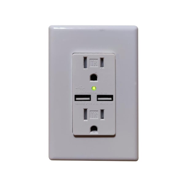 Milink Wall Receptacle with 3.1A 2-USB Charging Port - OWR-B31A