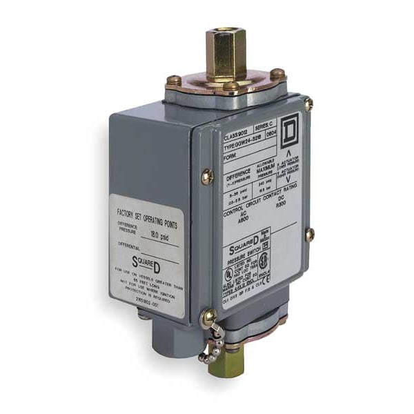 Interruptor de presión Telemecanique Sensors, (2) Puertos, 1/4-18 en FNPT, SPDT, 0 a 175 psi, Acción Estándar - 9012GGW4