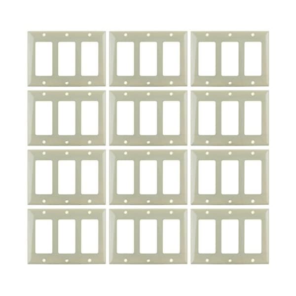 Sunlite 3-Gang Decorative Ivory Switch/ Receptacle Plate Plastic Matching Screws Included UL Listed, 12PK - 40914-NS