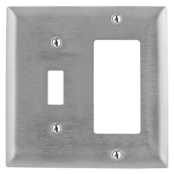 Hubbell Wiring Device-Kellems Wallplates and Boxes, Metallic Plates, 2- Gang, 1) Toggle 1) GFCI Opening, Jumbo, Stainless Steel - SSJ126