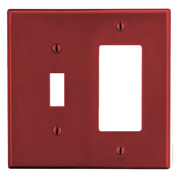 Hubbell Wiring Device-Kellems Wallplate, 2-Gang, 1) Toggle 1) Receptacle, Red - P126R
