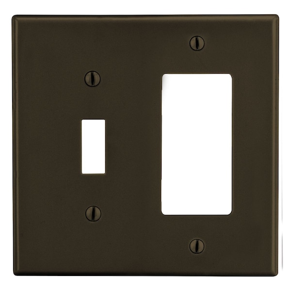 Hubbell Wiring Device-Kellems Wallplate, 2-Gang, 1) Toggle 1) Receptacle, Brown - P126