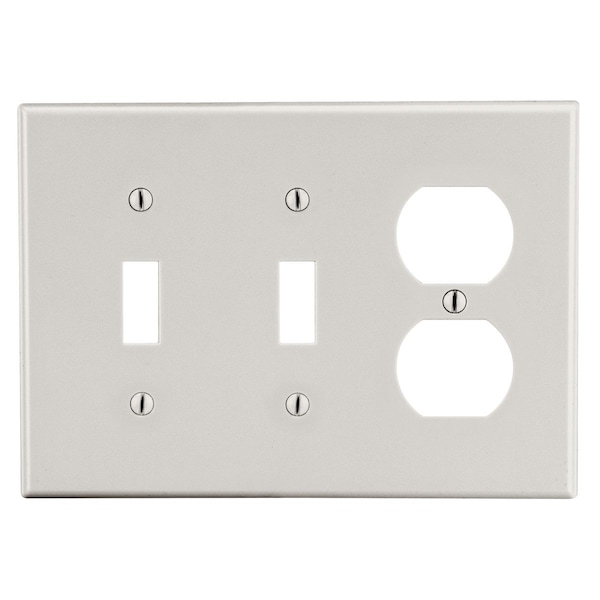 Hubbell Wiring Device-Kellems Wallplate, 3-Gang, 2) Toggle 1) Duplex, Light Almond - P28LA
