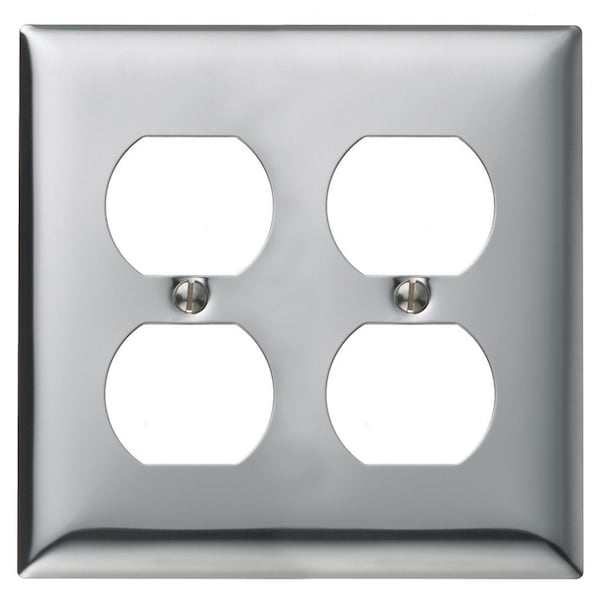 Hubbell Wiring Device-Kellems Wallplates and Boxes, Metallic Plates, 2- Gang, 2) Duplex Opening, Standard Size, Chrome Plated Steel - SCH82
