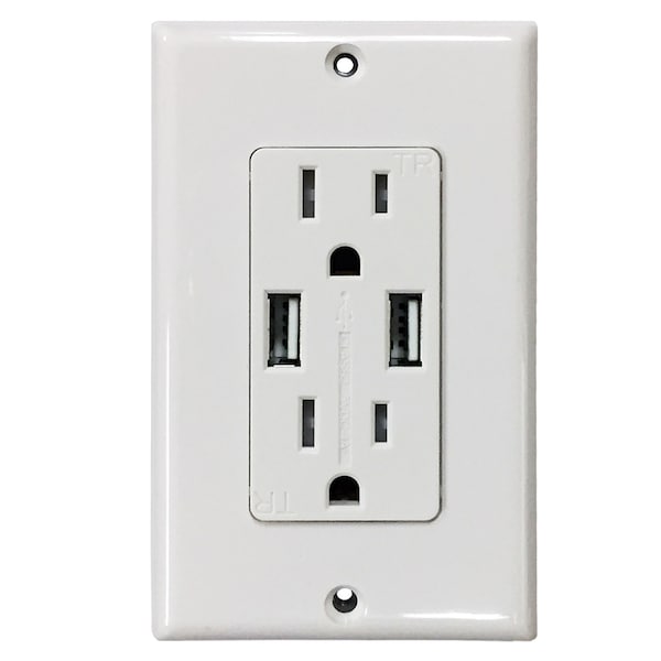 Electriduct Duplex Receptacle(15 AMP) with 2 USB Ports(4 AMP)- White - WP-TT-2P2U-4A-WT-2PK