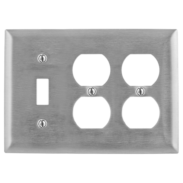 Hubbell Wiring Device-Kellems Duplex Opening/Toggle Switch Wall Plates, Number of Gangs: 3 Stainless Steel, Brushed Finish - SS182
