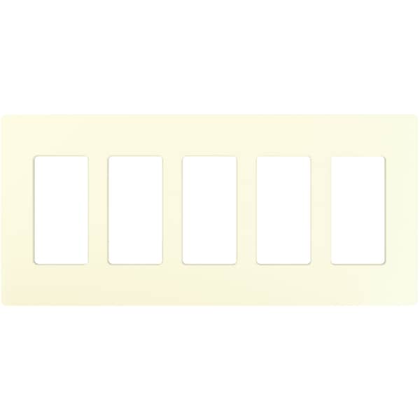 Lutron Designer Wall Plates, Number of Gangs: 5 Thermoset, Gloss Finish, Light Almond - CW-5-LA