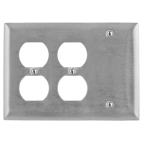 Hubbell Wiring Device-Kellems Wallplates and Boxes, Metallic Plates, 3- Gang, 2) Duplex Openings 1) Blank, Standard Size, Stainless Steel - SS211