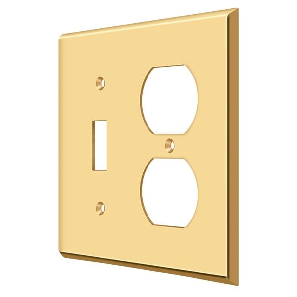 Deltana Single Switch/Double Outlet Switch Plate, Number of Gangs: 2 Solid Brass, PVD Polished Brass Finish - SWP4762CR003
