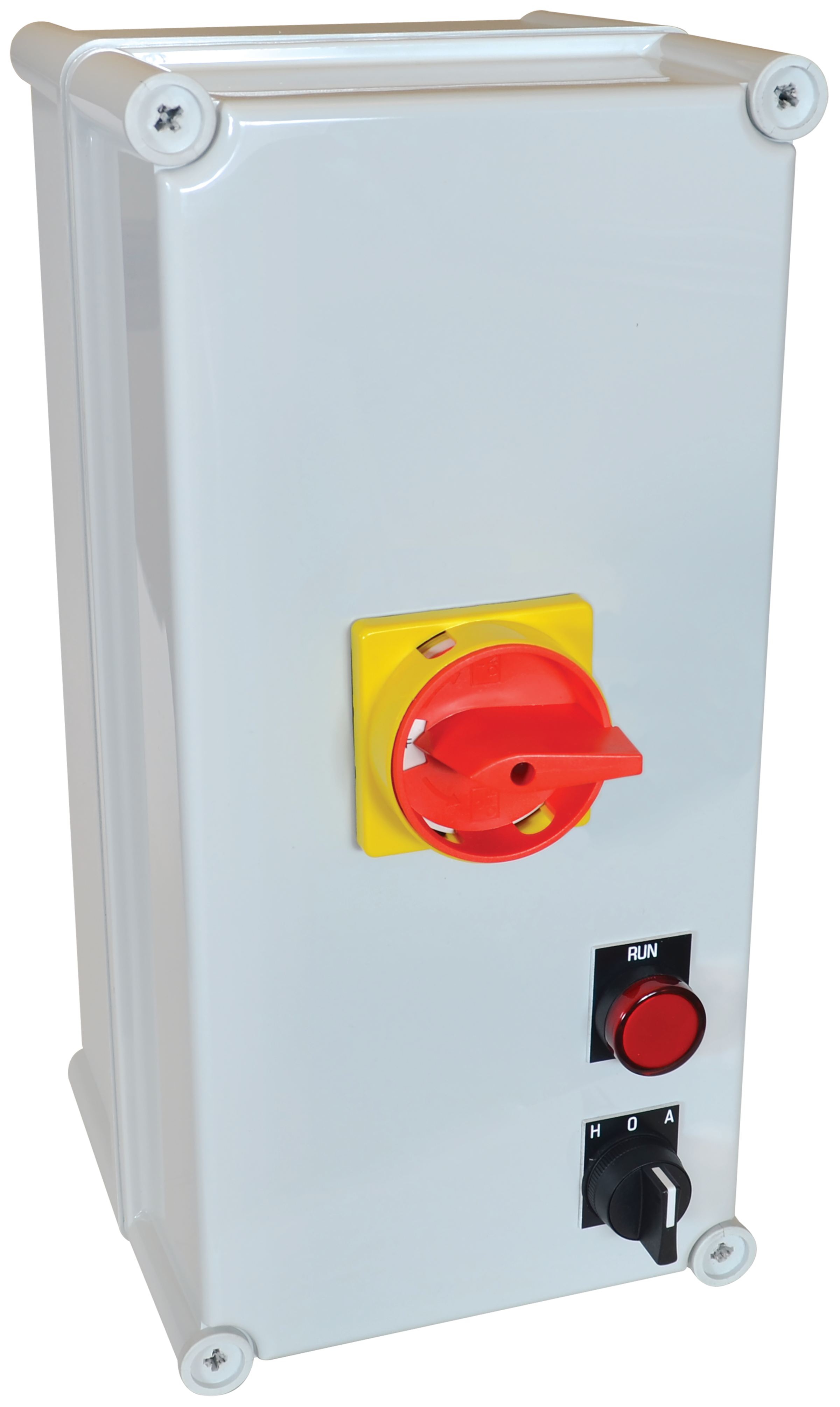 C3Controls Series E630; Enclosed Series 330 Motor Protection Circuit Breaker + Series 300 Contactor Assembly, 9A, 400-415VAC (50Hz) / 480VAC (60Hz), 1NO, 1.6 - 2.5A, 1NO+1NC Front Mount Aux. & 2NO+2NC Trip Indic. Aux., 378mm x 188mm x 181mm (Dim. Ref. 2), Round, Black Operator/Grey Bezel (Type 1, 2, 3, 3R, 4/4X, 12,13 & IP65), Non-Illum. 3-Pos. Main. H-O-A Selector w/2NO, Without Wiring - E630-GR10-07-12-HGBG-05-WW