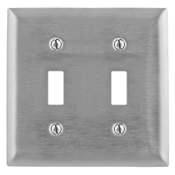 Hubbell Wiring Device-Kellems Wallplates and Boxes, Metallic Plates, 2- Gang, 2) Toggle Openings, 430 Stainless Steel - SS2L
