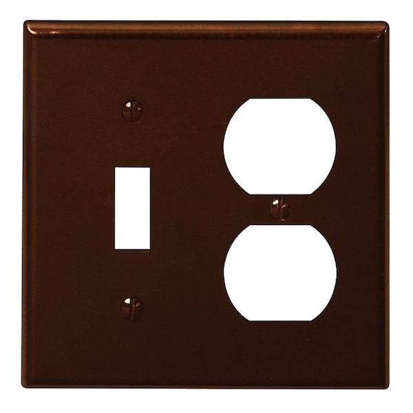 Leviton 2-Gang Plastic Single Toggle/Duplex Outlet Wall Plate, Brown - 001-85005