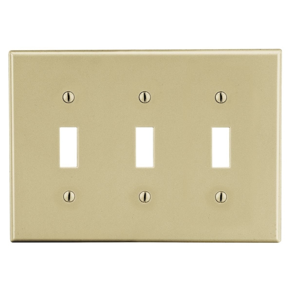 Hubbell Wiring Device-Kellems Wallplate, Mid-Size 3-Gang, 3) Toggle, Ivory - PJ3I