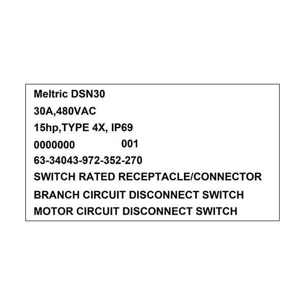 Meltric 63-34043-972-352-270 RECEPTACLE STRAIGHT INSERTION AUXILIARY SWITCH - 63-34043-972-352-270