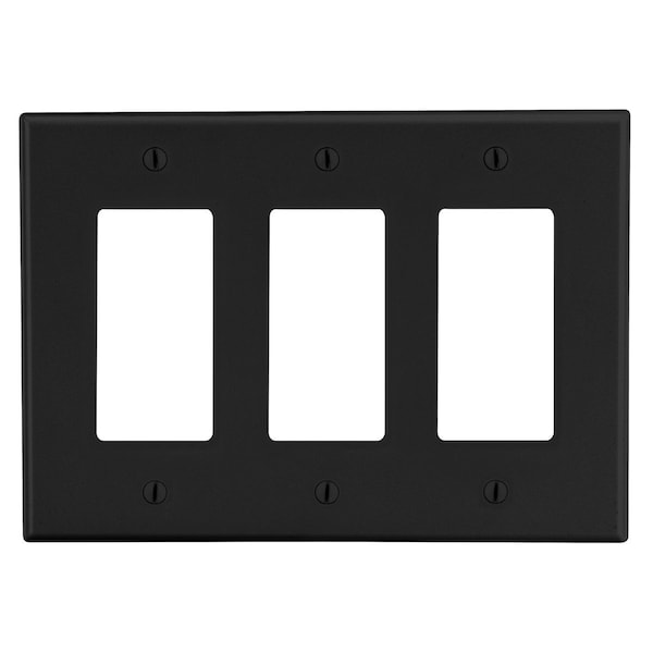 Hubbell Wiring Device-Kellems Wallplate, Mid-Size 3-Gang, 3) Decorator, Black - PJ263BK