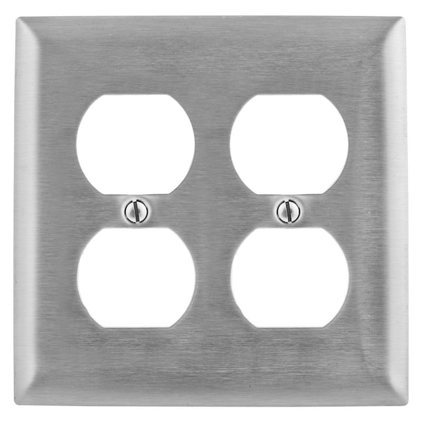 Hubbell Wiring Device-Kellems Wallplates and Boxes, Metallic Plates, 2- Gang, 1) Duplex Openings, 430 Stainless Steel - SS82L