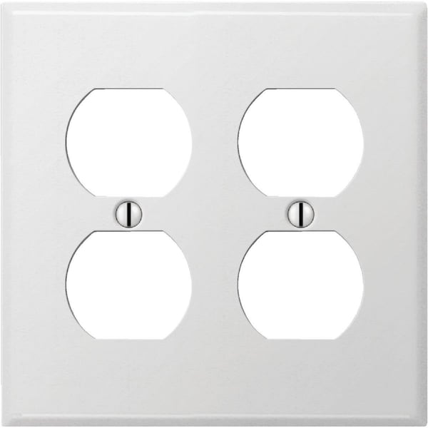 Amerelle PRO 2-Gang Stamped Steel Outlet Wall Plate, Smooth White - C981DDW