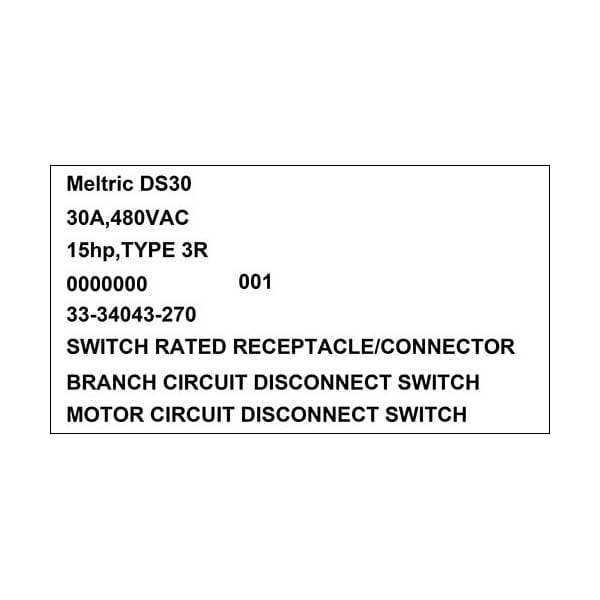 Meltric 33-34043-270 RECEPTACLE AUXILIARY SWITCH - 33-34043-270