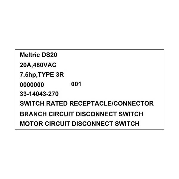 Meltric 33-14043-270 RECEPTACLE AUXILIARY SWITCH - 33-14043-270