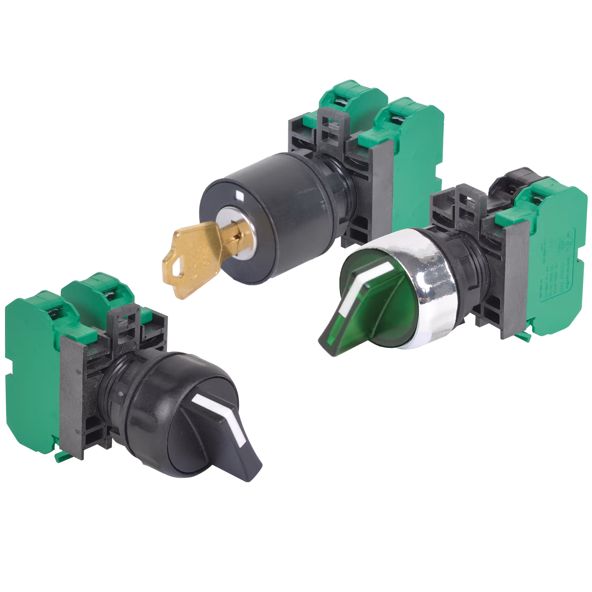 C3Controls 22mm IEC Illuminated Selector Switch, 3-Pos./Spring Return, R to C, Chrome Plated Bezel, Illuminated Handle, Blue Handle / White Insert, Multi-Voltage, 20-277V AC/DC, LED White, 2NO Contact Blocks, Delayed Break Contact Block - W22ISRC-MIHB-MVDLW-20/D
