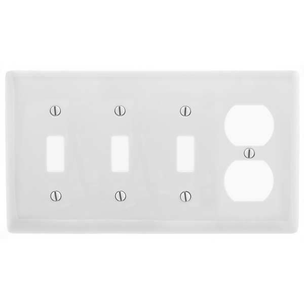 Hubbell Wiring Device-Kellems Toggle Switch Wall Plate, Number of Gangs: 4 Plastic, Smooth Finish, White - P38W