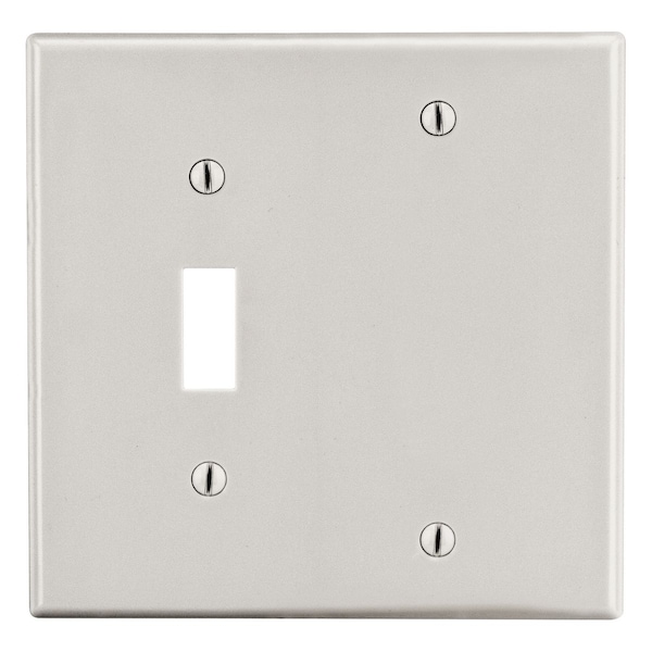 Hubbell Wiring Device-Kellems Wallplate, 2-Gang, 1) Toggle 1) Blank, Light Almond - P113LA