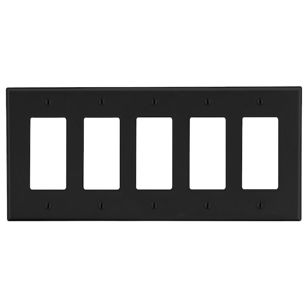 Hubbell Wiring Device-Kellems Wallplate, 5-Gang, 5) Decorator, Black - P265BK