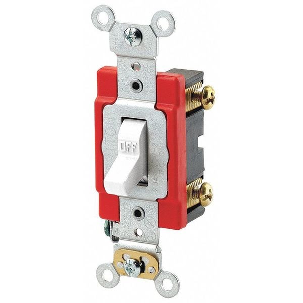 Leviton Wall Swtch, 1-Pole, 120/277V, 20A, Wht, Toggl - A1221-2W