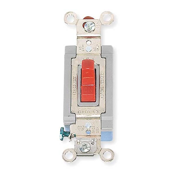 Hubbell Wall Swtch, 1-Pole, 120/277V, 15A, Red, Toggl - HBL1201R