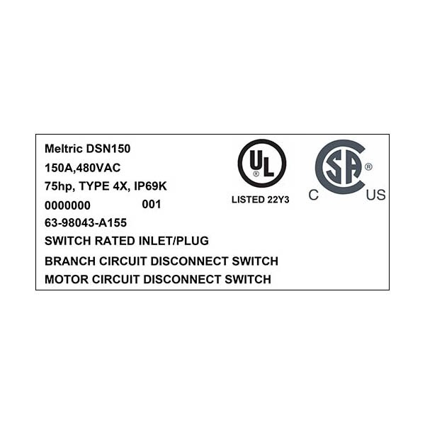 Meltric 63-98043-A155 INLET WITH NO LOCKOUT HOLE - 63-98043-A155