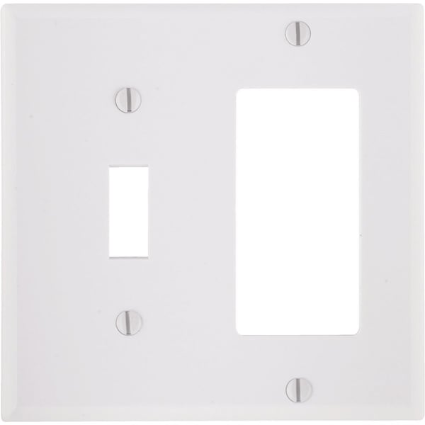 Leviton Decora 2-Gang Thermoset Single Toggle/Rocker Wall Plate, White - 005-80405-00W