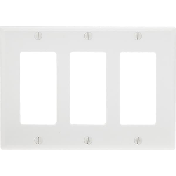 Leviton Decora 3-Gang Smooth Plastic Rocker Decorator Wall Plate, White - 005-80411-00W