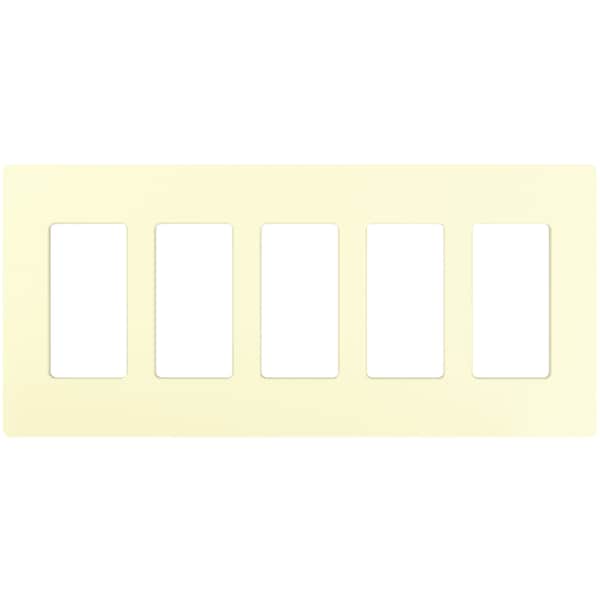 Lutron Designer Wall Plates, Number of Gangs: 5 Thermoset, Gloss Finish, Almond - CW-5-AL