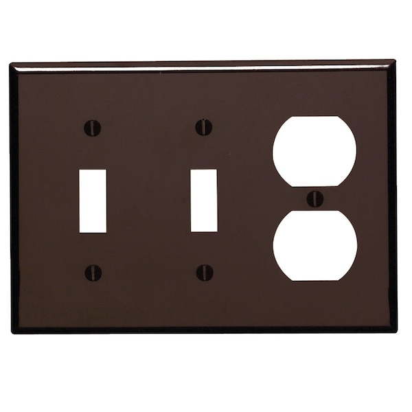 Leviton 3-Gang Plastic 2-Toggle/Duplex Outlet Wall Plate, Brown - 001-85021