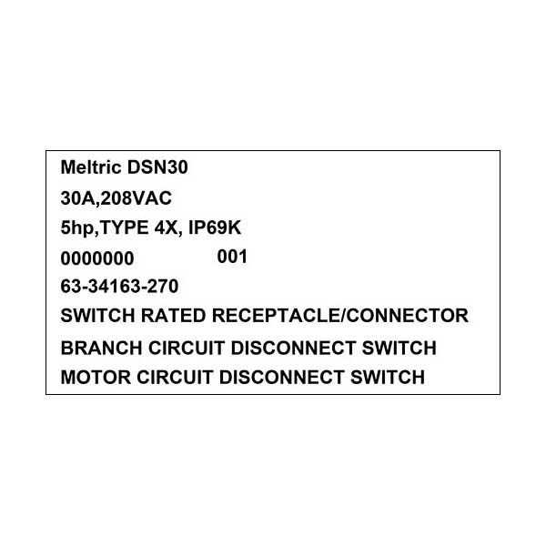 Meltric 63-34163-270 RECEPTACLE AUXILIARY SWITCH - 63-34163-270